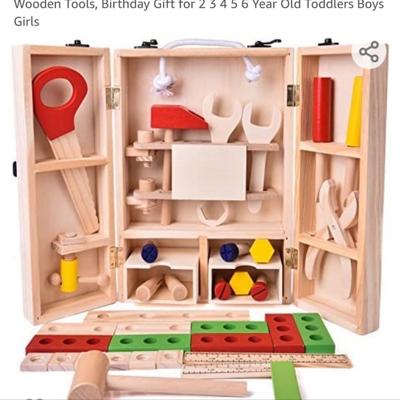 FUN LITTLE TOYS New Tool Kit for Kids Wooden Tool Box with 43 pieces. - Picture 8 of 10